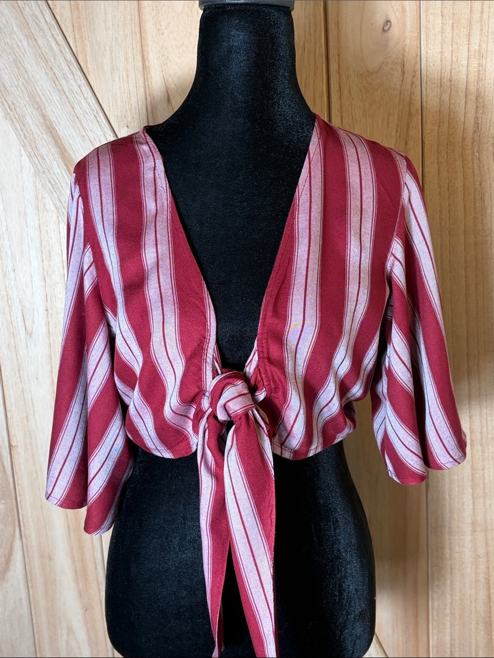 American Eagle Outfitters Red and White Striped Tie-Front Crop Top